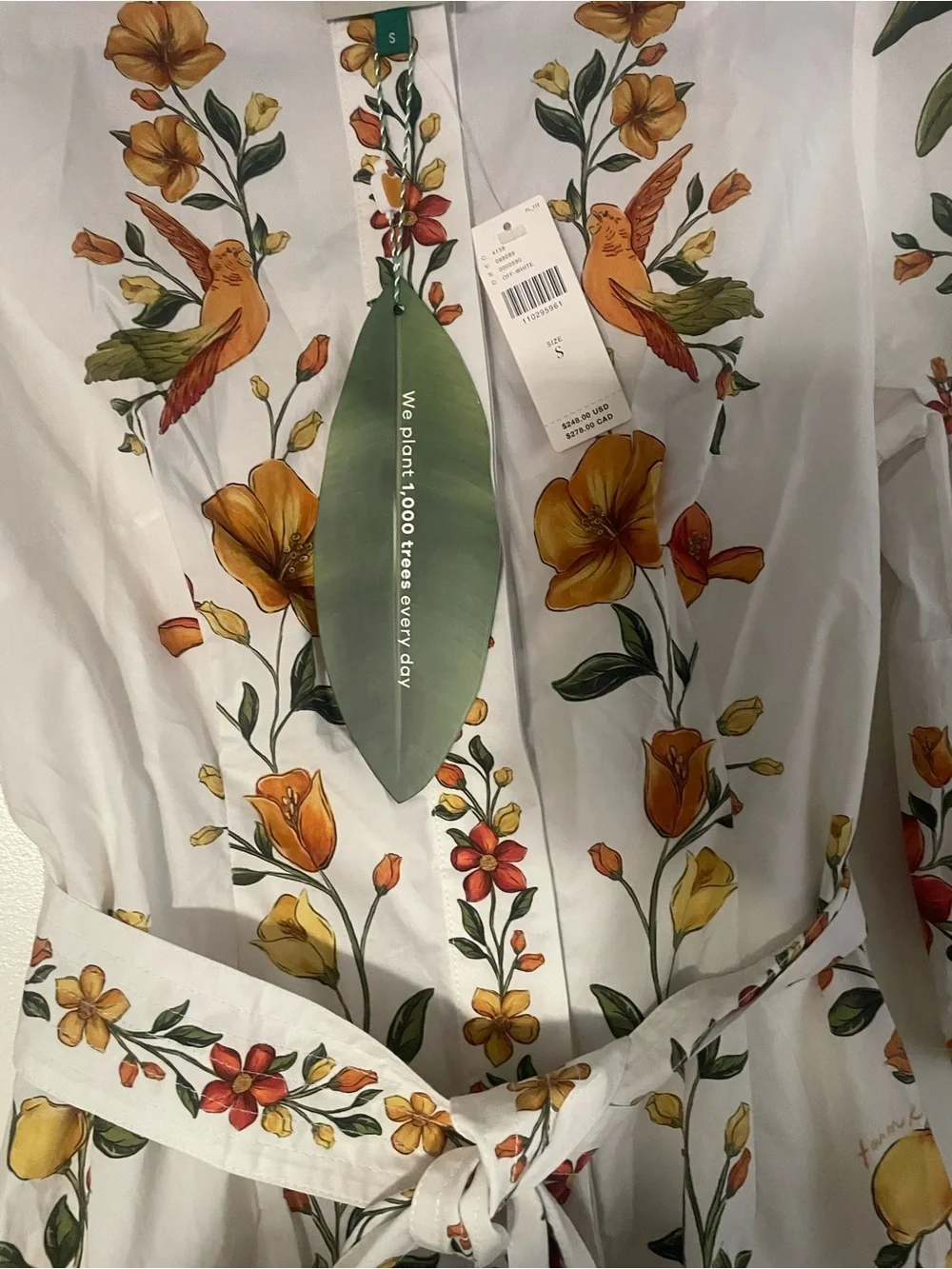 Anthropologie FARM Rio White Lemon & Green Leaf Tie-Waist Mini Dress - Picture 3 of 3